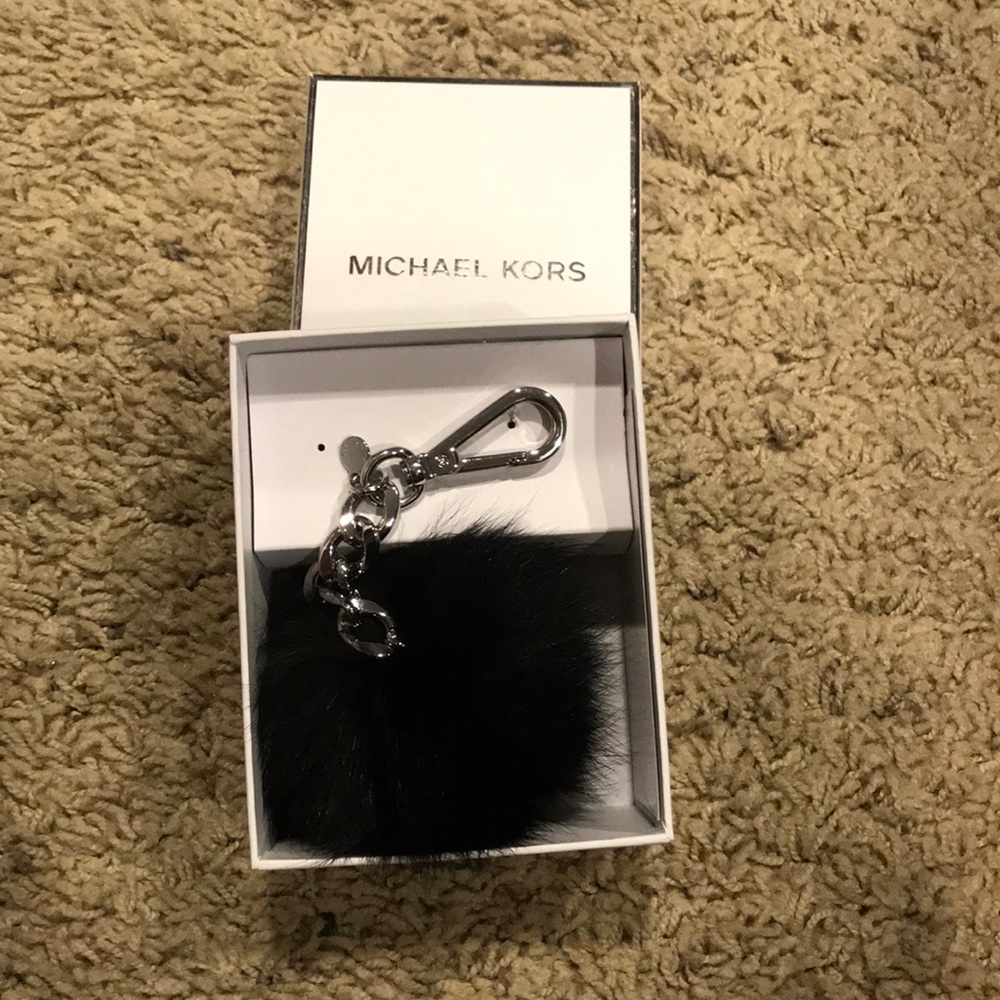 Micheal Kors Black Fur Pom Pom Charm Keychain